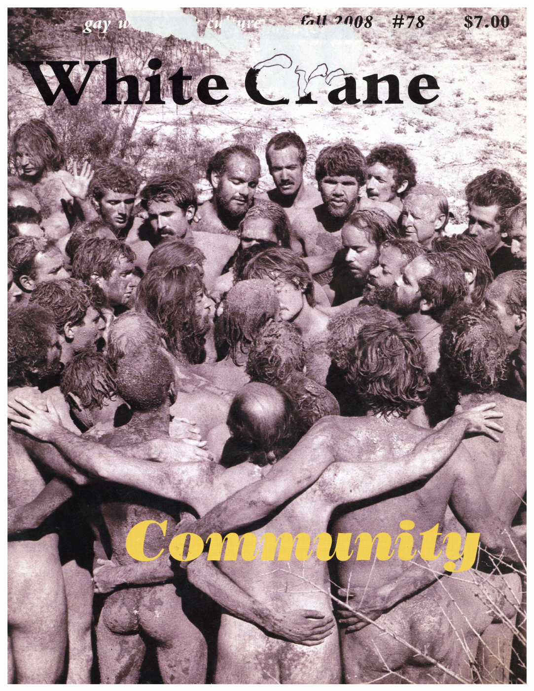 White Crane, Fall 2008, issue 78: �Community.� The cover shows the first Radical Faeries gathering in Arizona in 1979, not the Angels of Light. Photograph courtesy of Mark Thompson/Drkrm, as credited in the issue. Magazine material is reproduced here as source documentation; third-party rights are retained.
