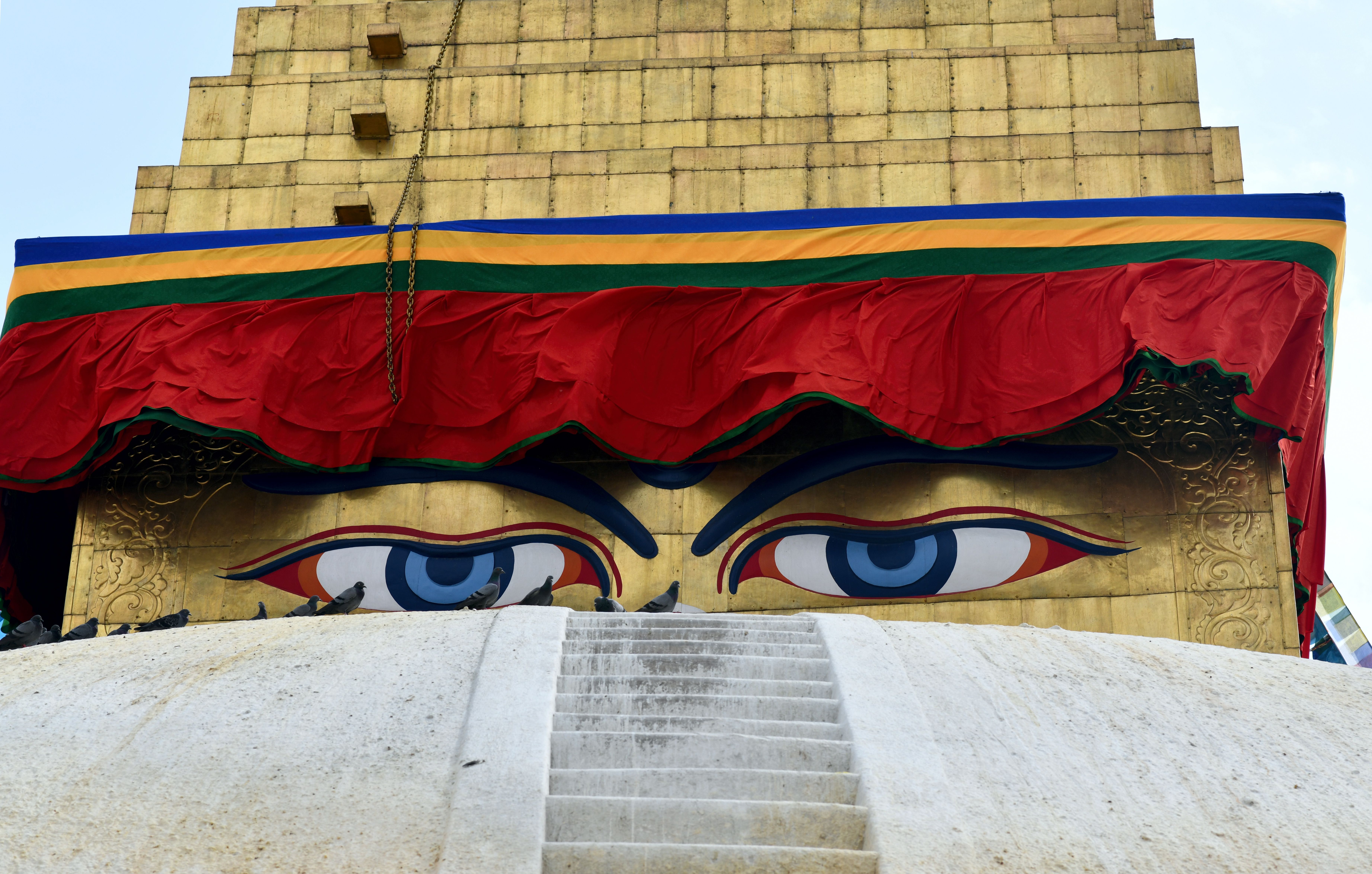 Painted eyes at Boudhanath, Kathmandu (2018). These illustrate the temple eyes evoked in JET�s opening paragraph.